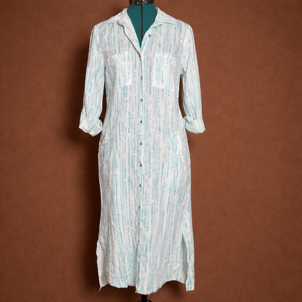 Light Blue Mint & White Striped Maxi Button Down Shirt Dress Summer Spring